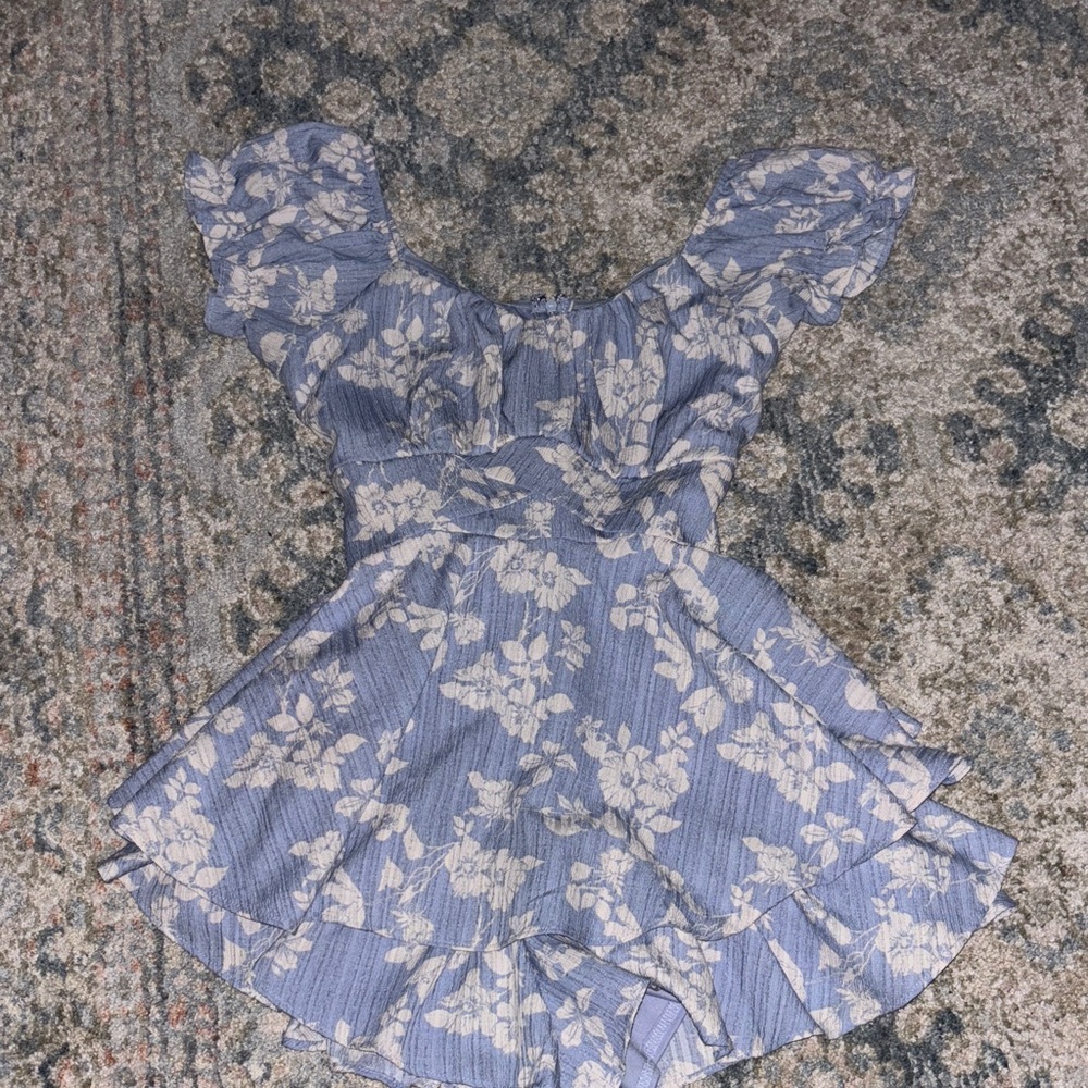 Altar’d state Blue Floral Ruffle Mini Dress/romper